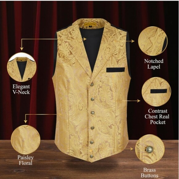 Oliver George Gold Victorian Steampunk Waistcoat Vest Size Large (44R) NWT - Picture 5 of 8